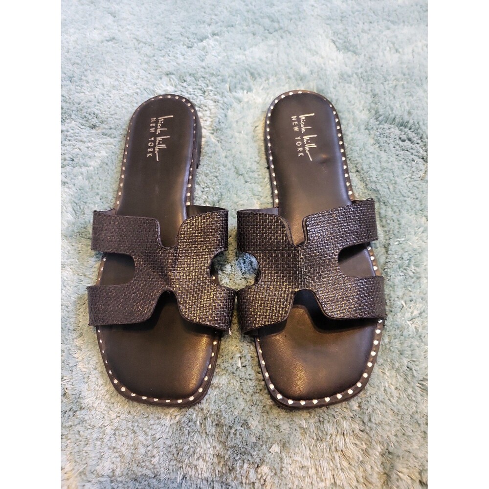 Nicole Miller New York Black Embellished Flat Sandals